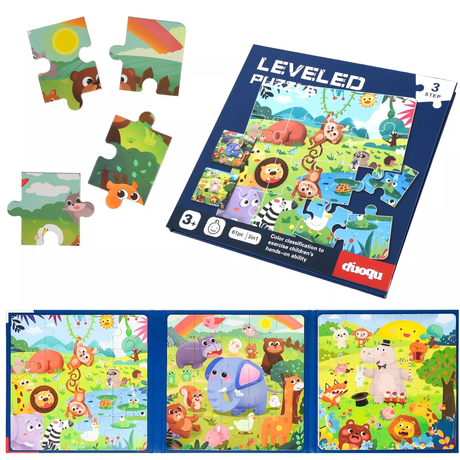 ASTARON Magnetic Puzzle Book for Toddlers, 3-in-1, Blue,