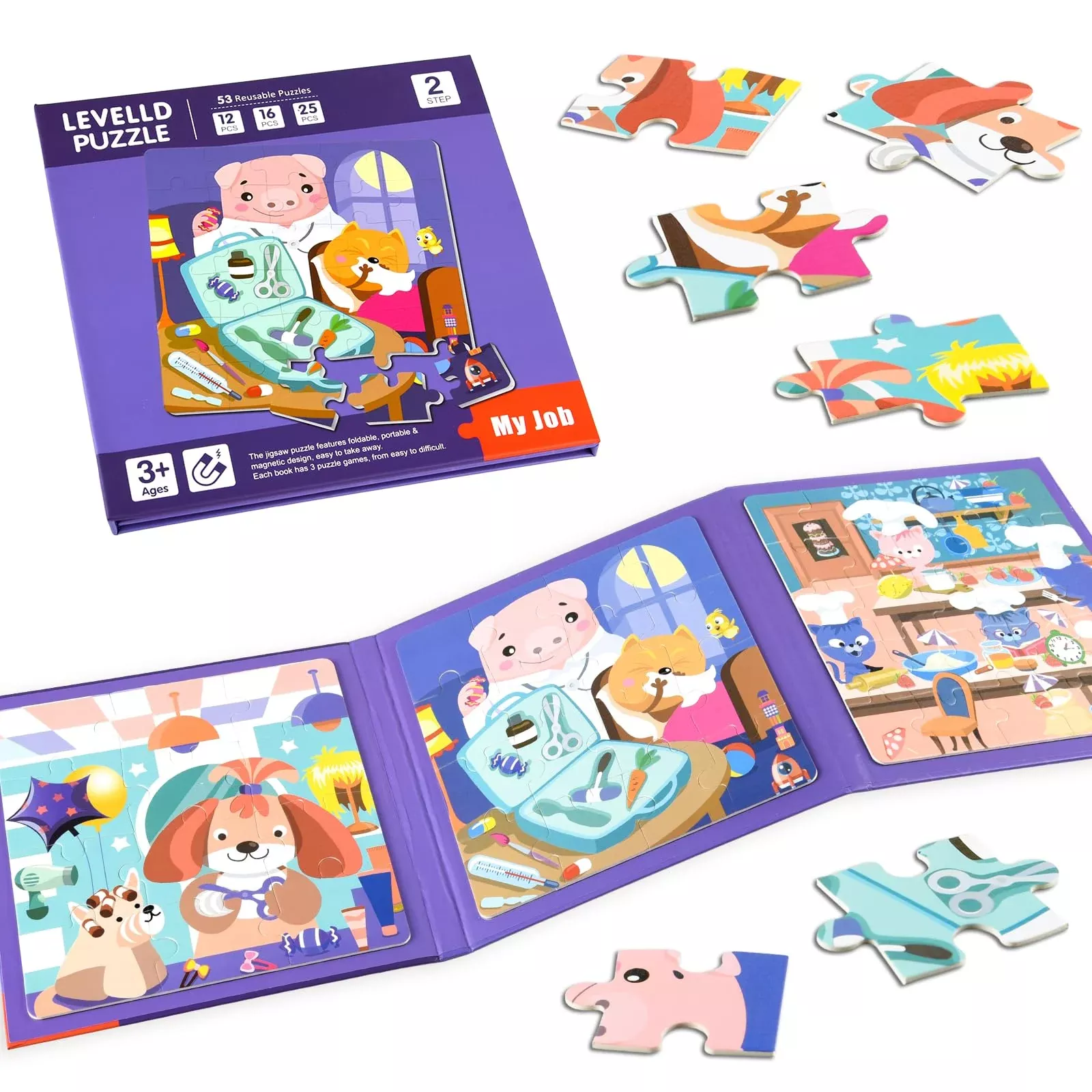 Astaron Magnetic Puzzles For Toddlers, 12-16-25 Pieces Hairdresser/Doc