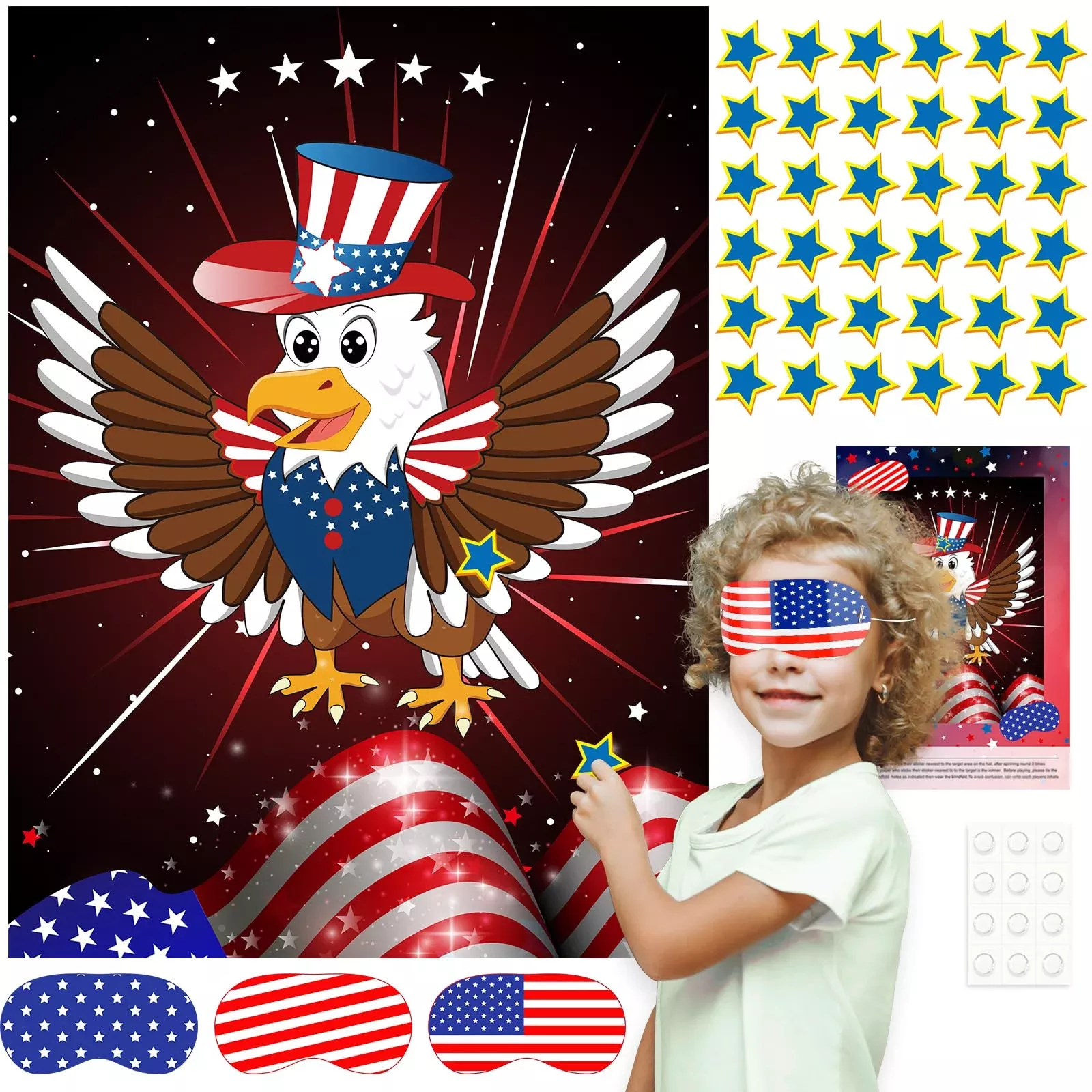 ASTARON Patriotic Party Game Set - 1 Poster, 36 Stickers, Color