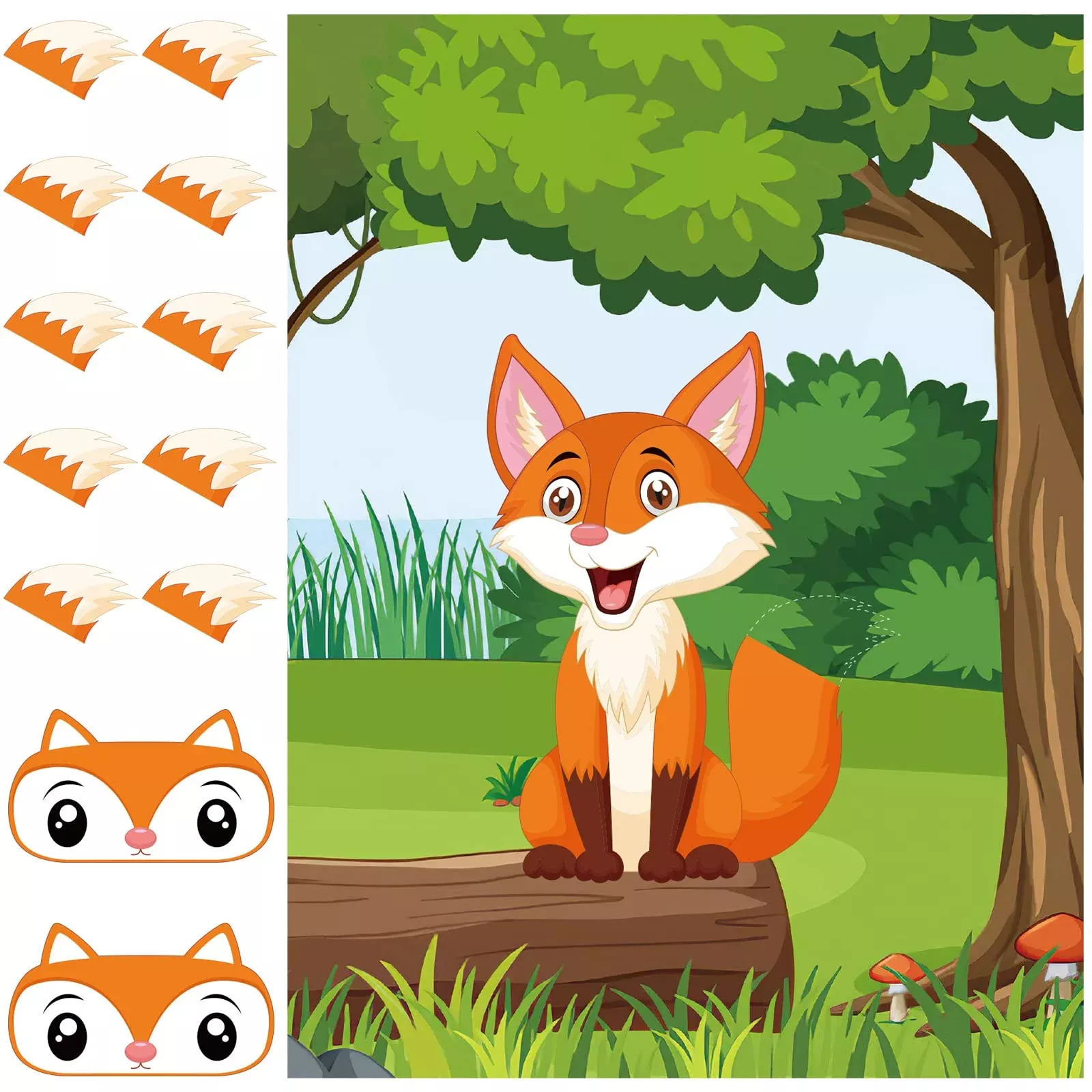 Astaron Pin The Tail On The Fox Party Game With 30 Tail Stickers For F