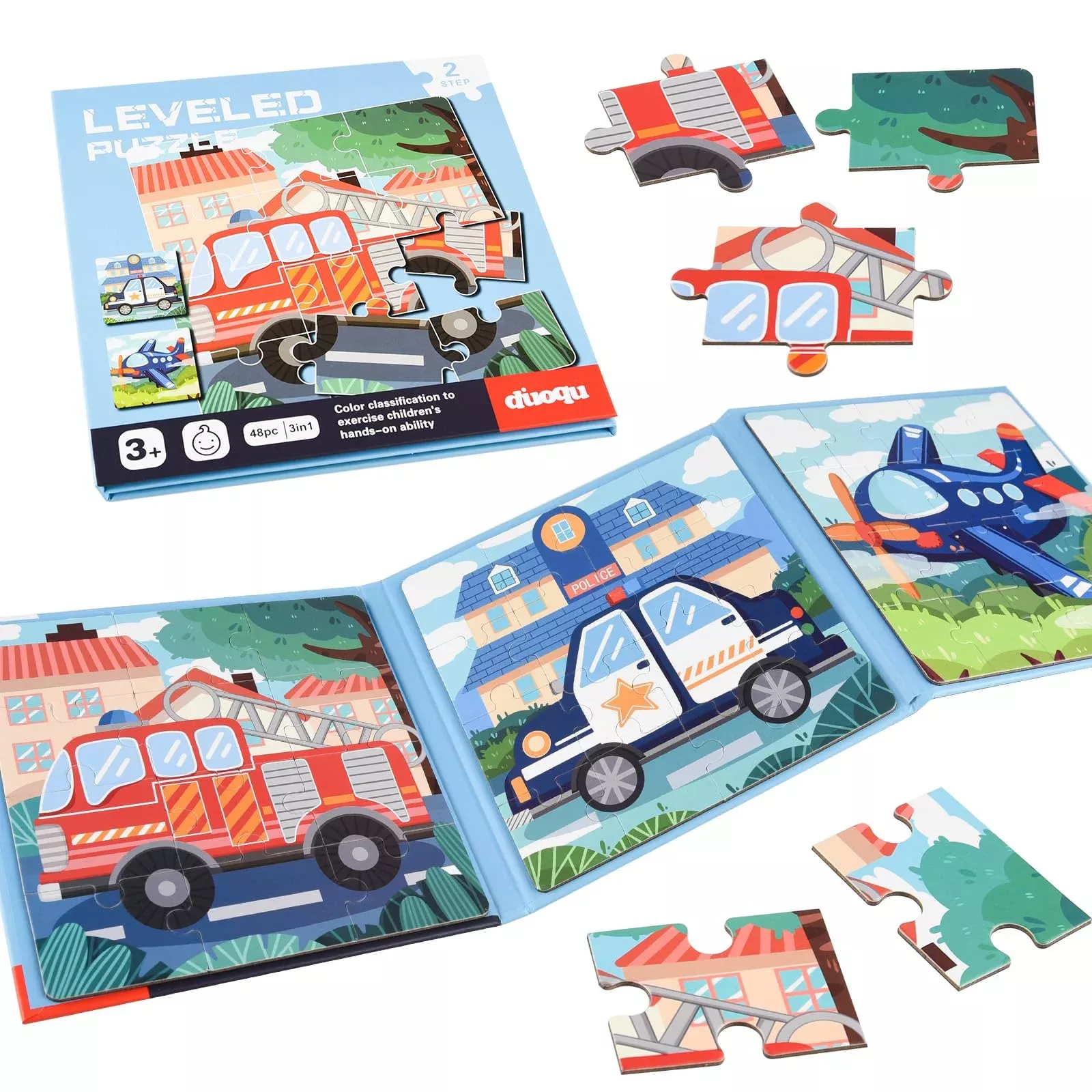ASTARON Toddlers Magnet Puzzle Book - 3-in-1 Vehicle Theme, Red