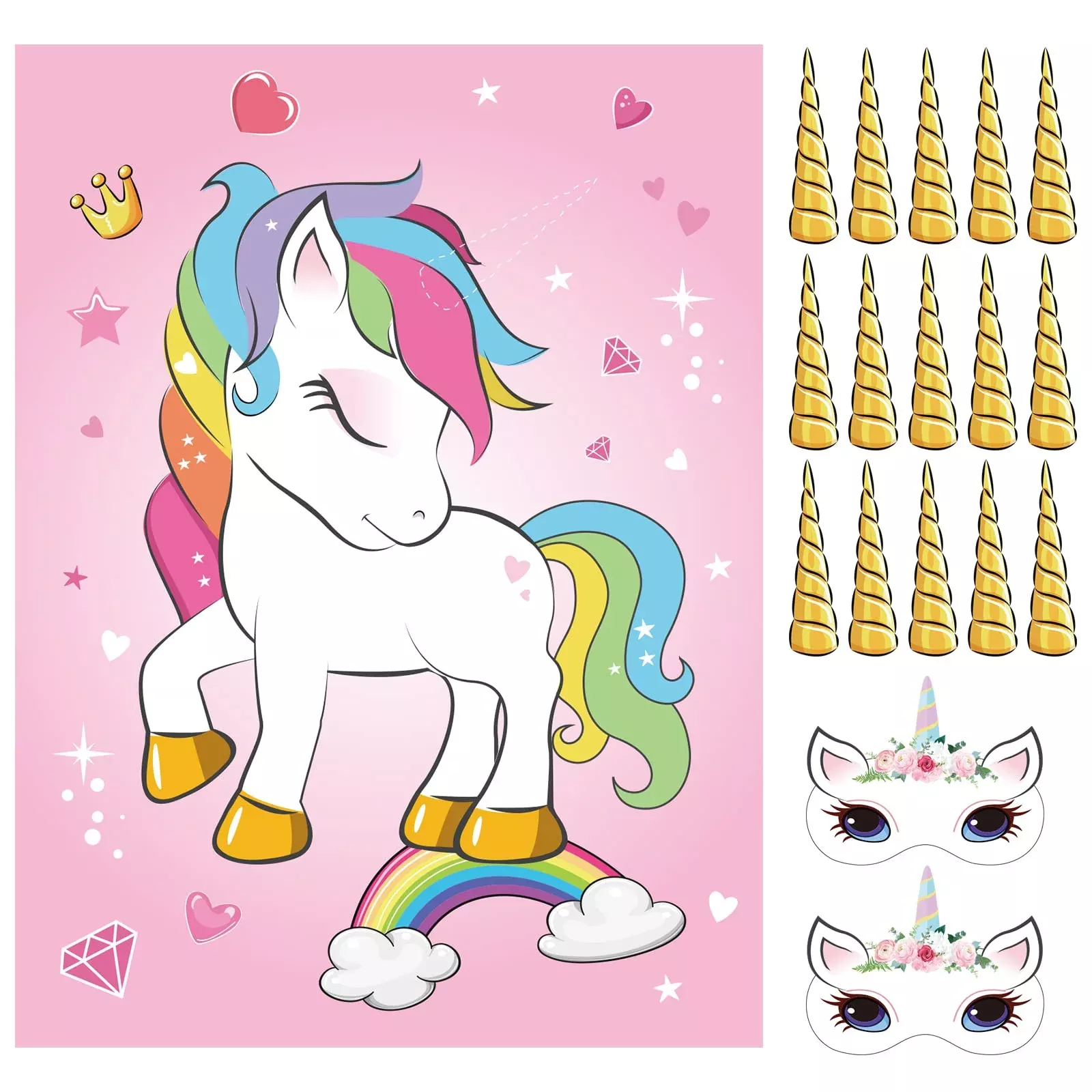 ASTARON Unicorn Party Game Poster Set, 28"x21", Pink, Youth Large