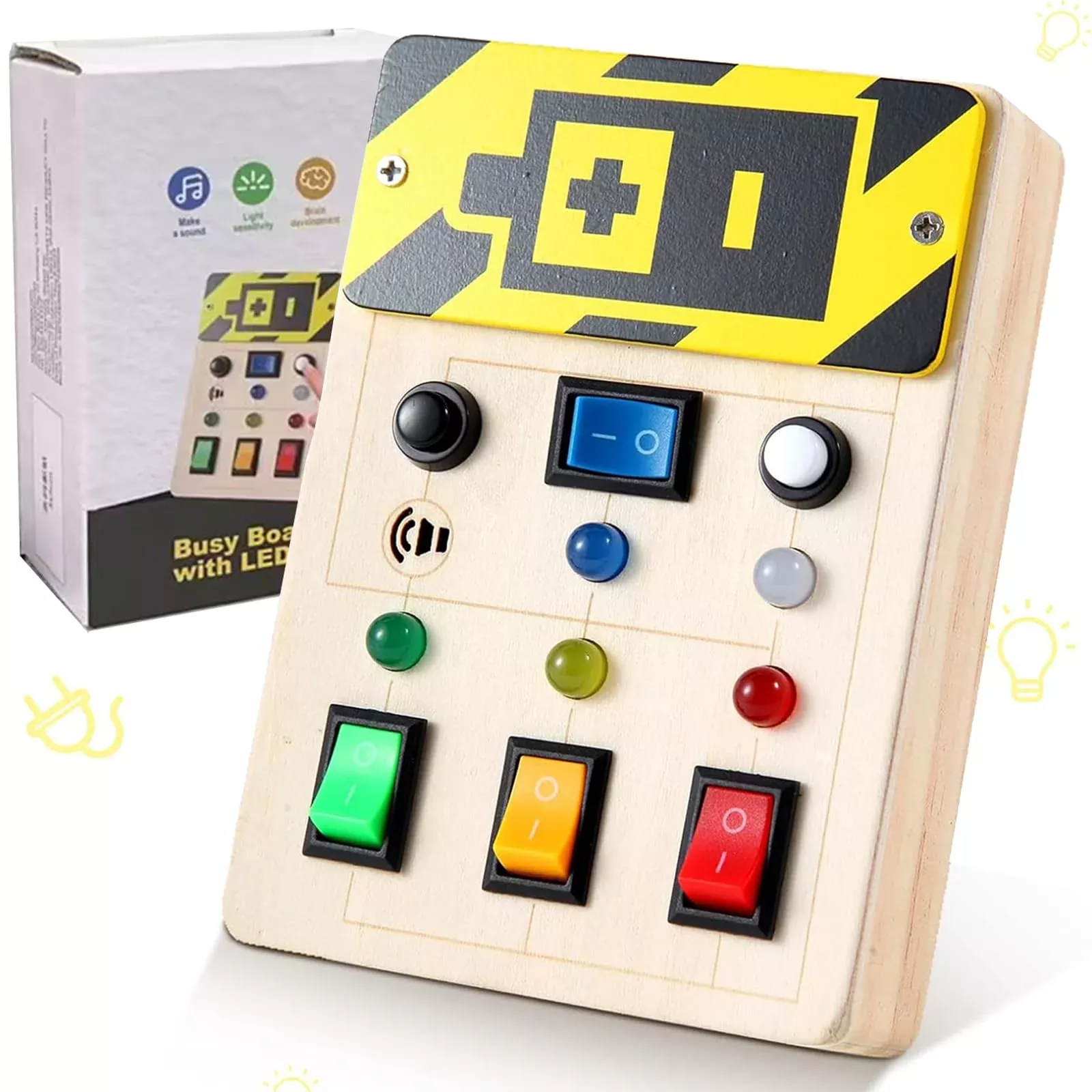 Asweets LED Wooden Busy Board for Toddlers - Medium Size, Colors