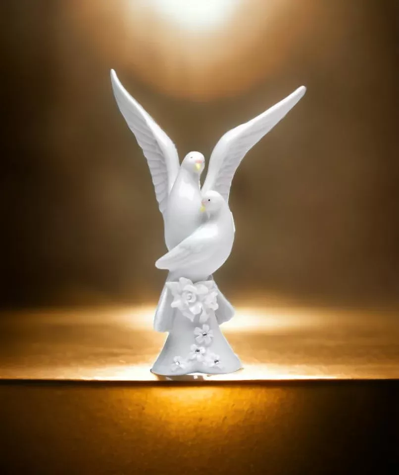 ATD Decorative Figurine - 5.25 Inch Rose Flower with Dove Design - White
