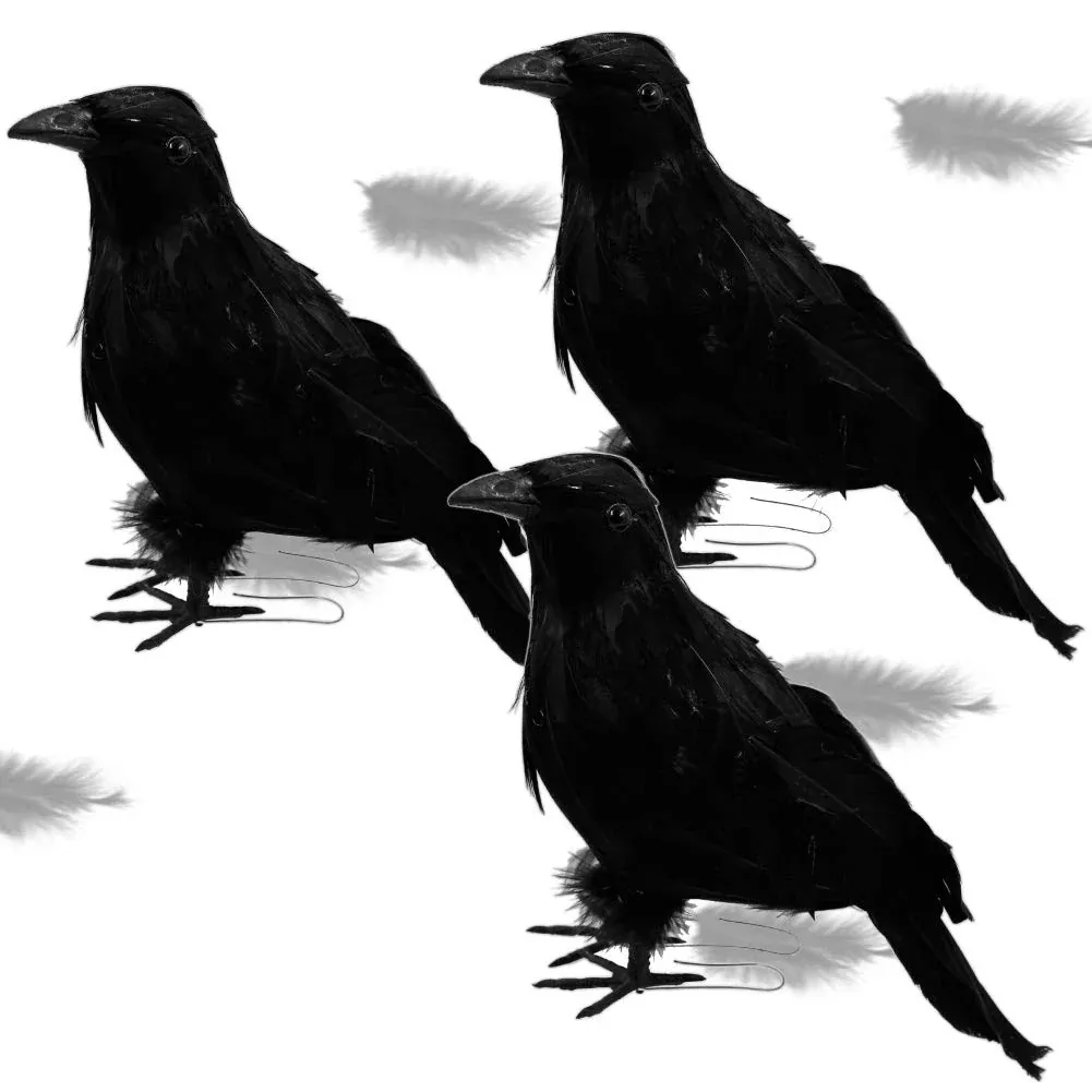 Atdawn Halloween Birds, Black Feathered Crows, Realistic Looking Hallo
