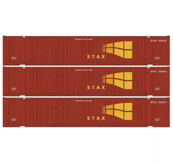 Athearn 1003 HO Scale 53' Jindo Intermodal Container STAX STXU 3-Pack