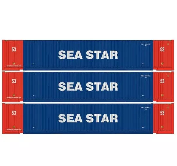 Athearn 1086 HO Scale 53' Jindo Intermodal Container Sea Star STRU 3-Pack