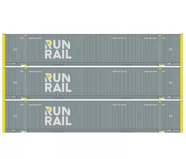 Athearn 1174 HO Scale 53' Jindo Intermodal Container Run Rail RUNU 3-Pack