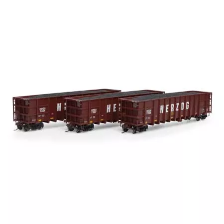 Athearn 7476 HO Scale Thrall High Side Gondola with Load Herzog "Brown" HZGX 3 Pack #1