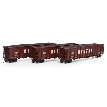 Athearn 7478 HO Scale Thrall High Side Gondola with Load Herzog "Brown" HZGX 3 Pack #3