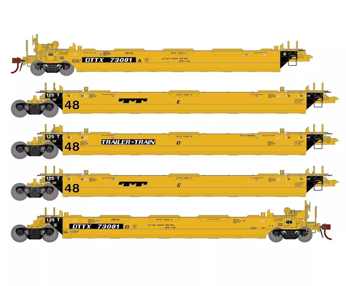 Athearn Genesis G1005 HO Scale Maxi II 5 Unit Well Car Trailer Train TTX DTTX 73081