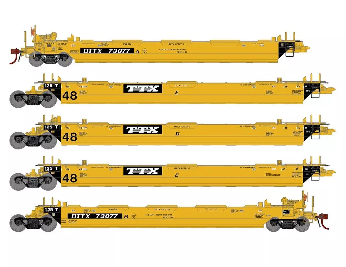 Athearn Genesis G1020 HO Scale Maxi II 5 Unit Well Car Trailer Train TTX DTTX 73077