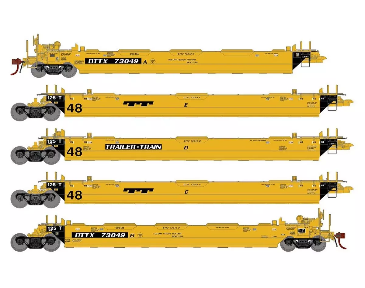 Athearn Genesis G1028 HO Scale Maxi II 5 Unit Well Car Trailer Train TTX DTTX 73049