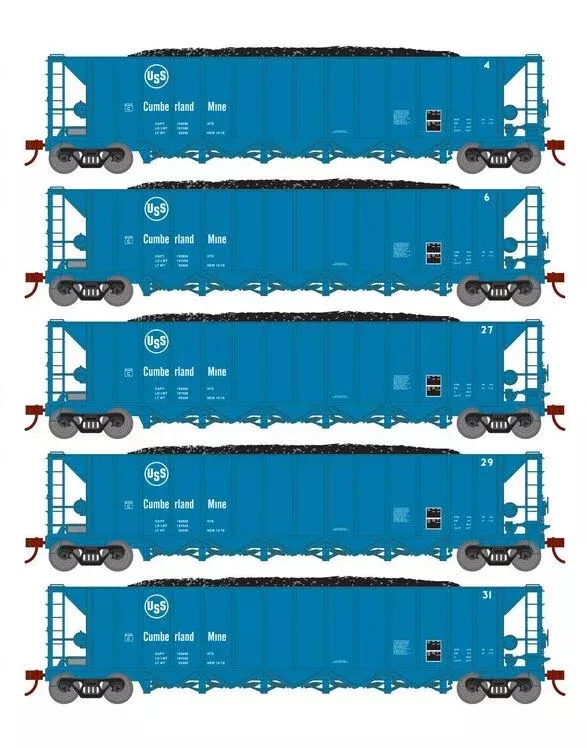 Athearn RTR 1052 HO Scale Ortner 5-Bay Hopper USS Cumberland Mine USSX 5-Pack #1