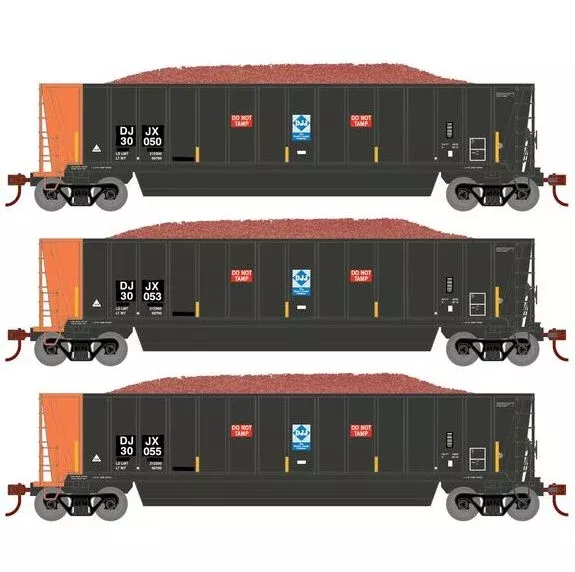 Athearn RTR 1398 HO Scale Bathtub Gondola w/Load David J Joseph DJJX 3-Pack #1 Primed for Grime