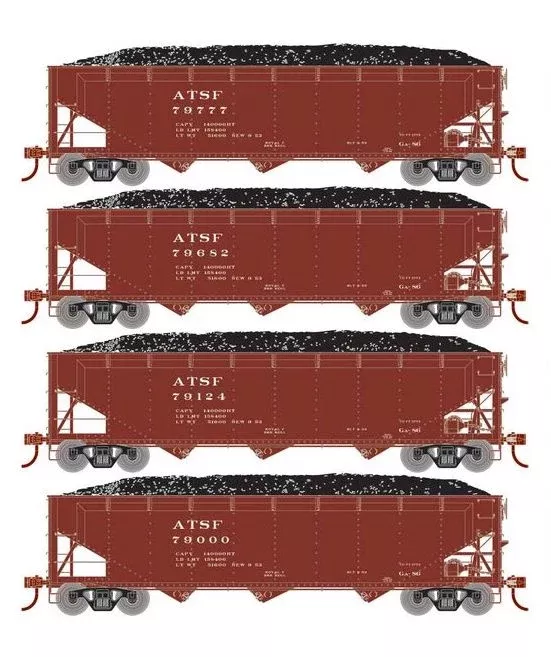 Athearn RTR 33079 HO Scale 40' Offset Coal Hopper W/Load Santa Fe ATSF 4-Pack #2