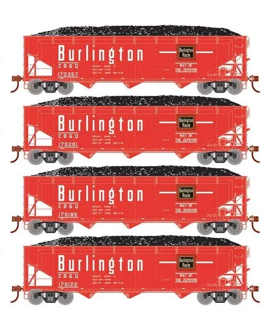 Athearn RTR 33082 HO Scale 40' Offset Coal Hopper W/Load Burlington CB&Q 4-Pack #2