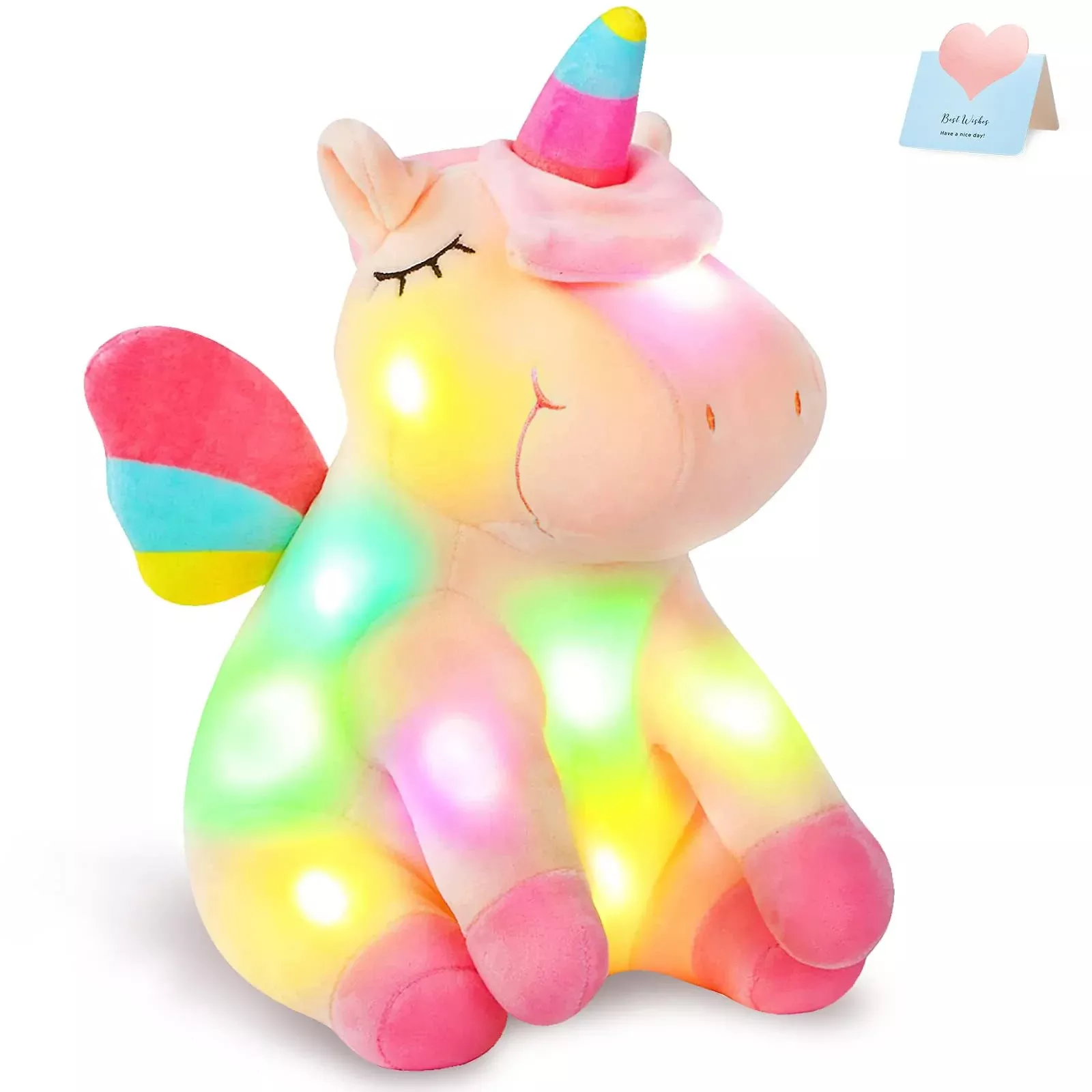Athoinsu Light Up Pink Unicorn Stuffed Animal Soft Plush Toy With Led Colorful Night Lights Glowing Birthday Valentine'S Day Children'S Day Gifts For Kids Toddler Girls Women, 12''