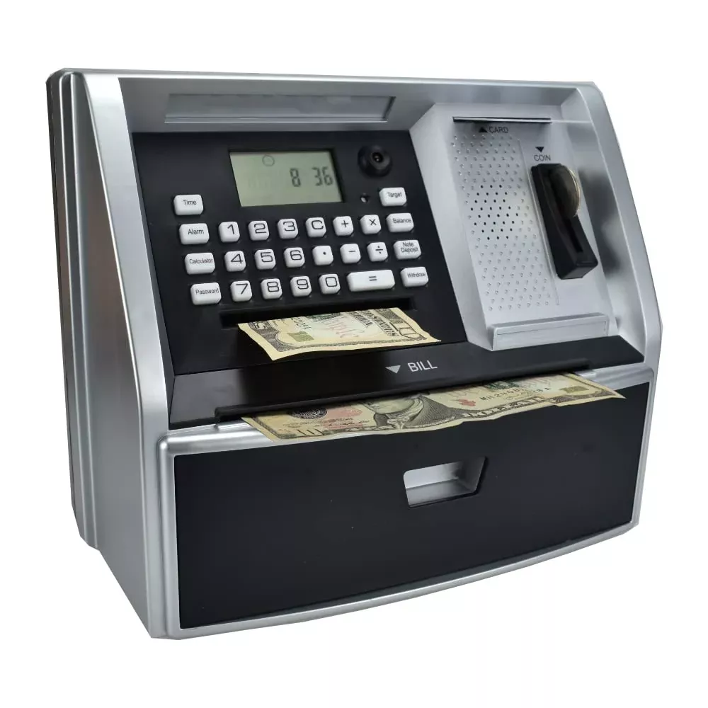 ATMBnk ATM Piggy Bank for Kids - Coin Counter, Black/Silver, One Size