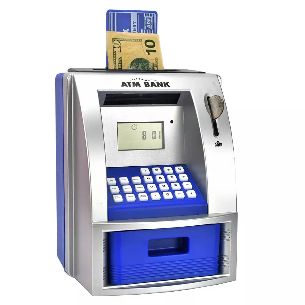 ATMBnk ATM Piggy Bank for Kids, Electronic Coin Counter, Blue
