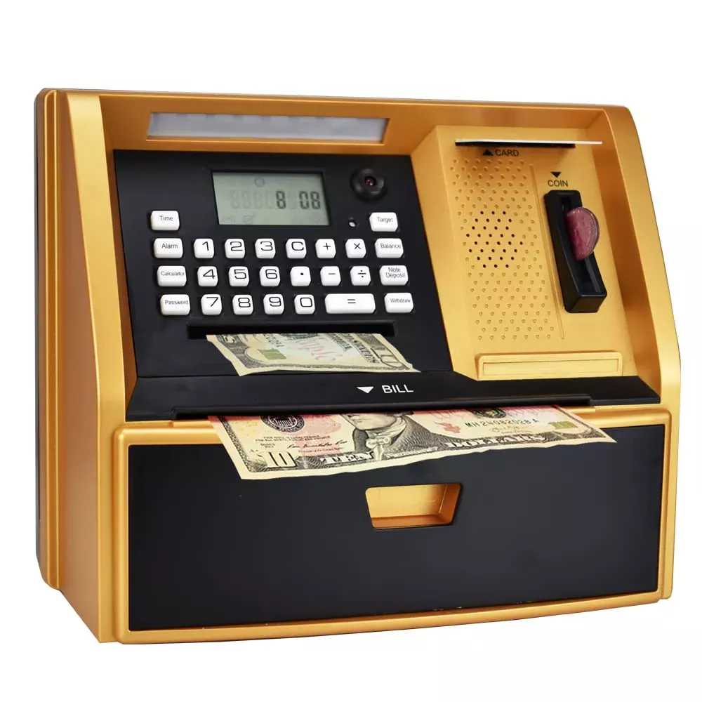 ATMBnk ATM Piggy Bank for Kids - Golden, One Size, Educational Toy