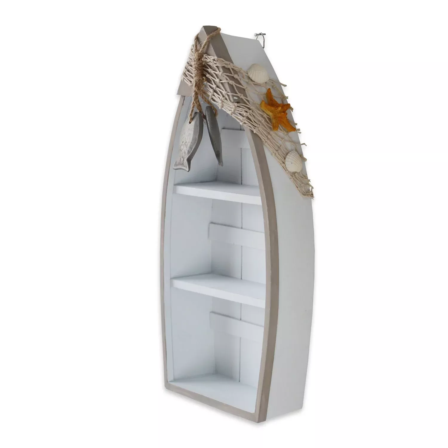 Attraction Design Wooden Boat Shelf, 16.5"H Nautical Decor, White with