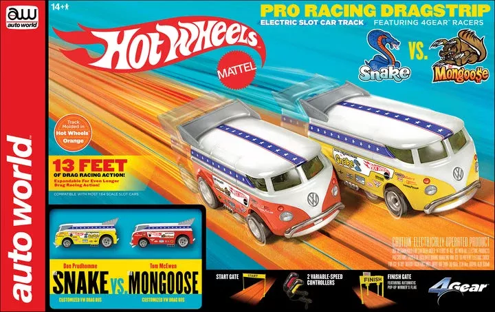 Auto World SRS340 HO Scale VW Bus Legends of the Quarter Mile Pro Drag Slot Car 13' Set