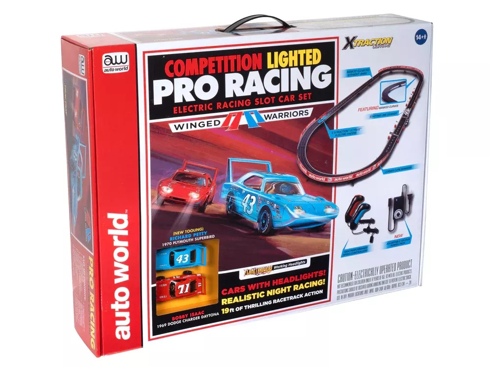 Auto World SRS349 HO Scale Winged Warriors 16' Slot Car Set with Headlights