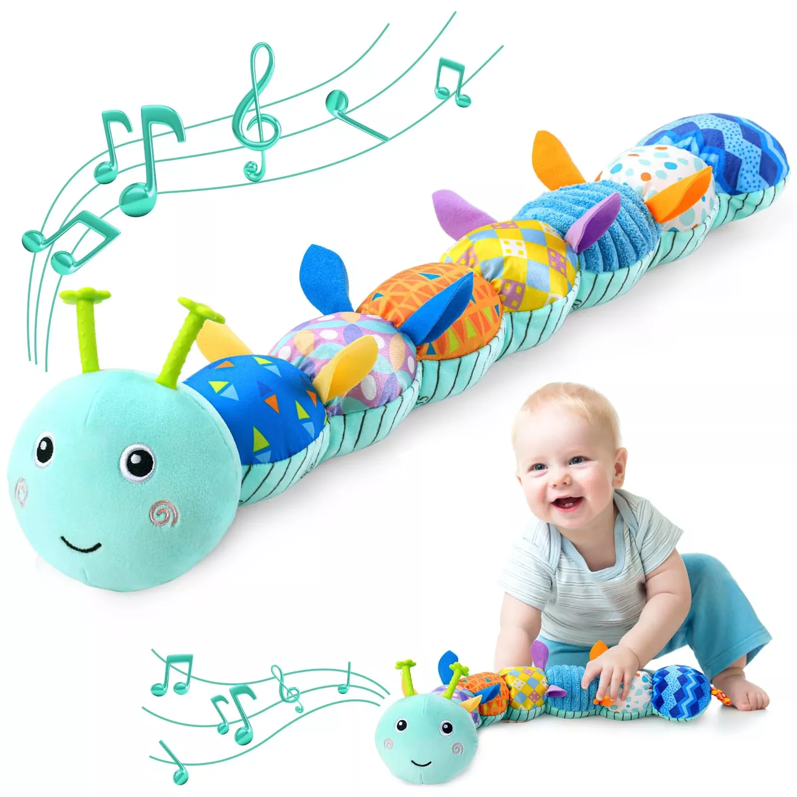 AWOTOY Musical Caterpillar Toy for Babies, Blue, 0-12 Months
