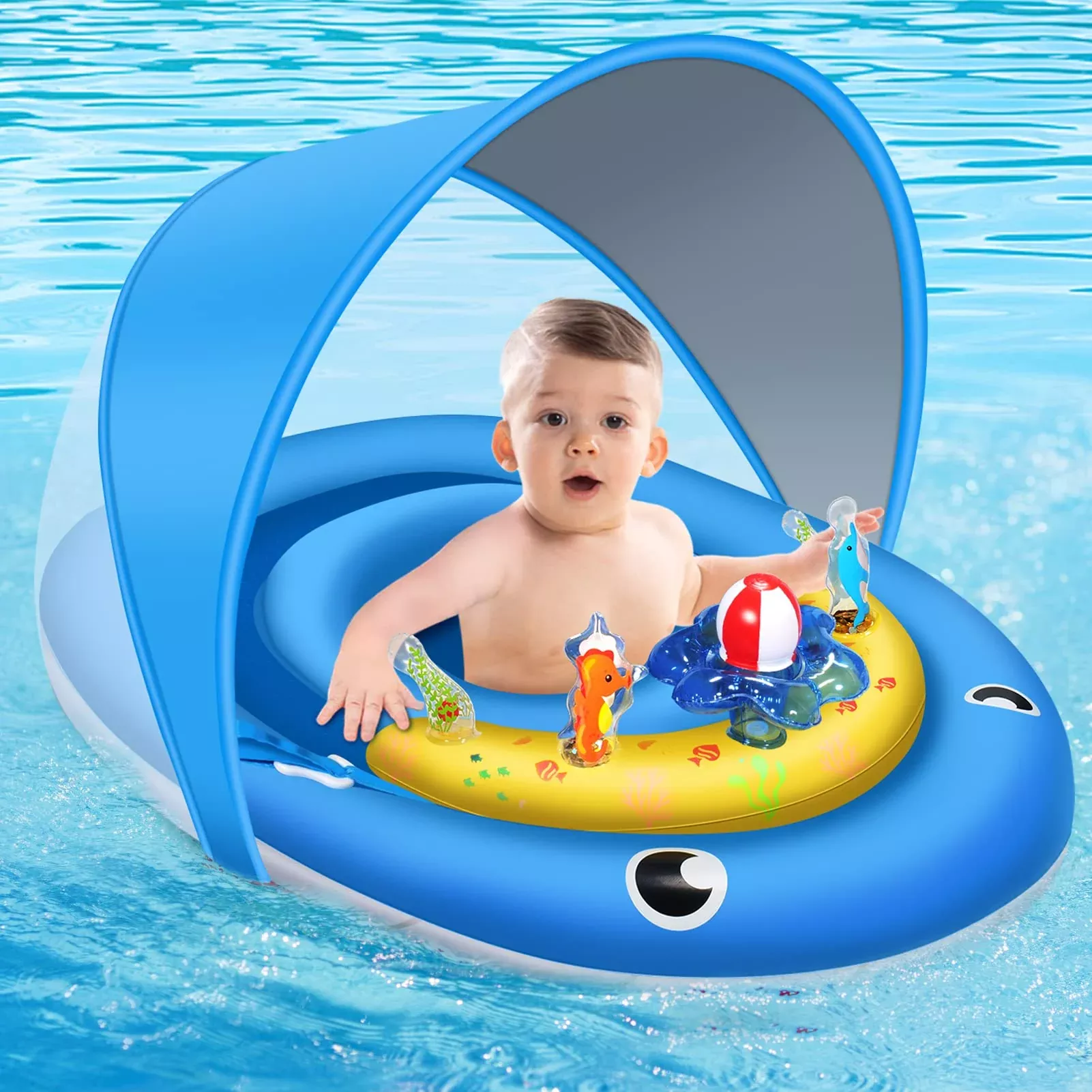 Baby Pool Float With Canopy Upf50+ Sun Protection, 6-24 Months Inflata