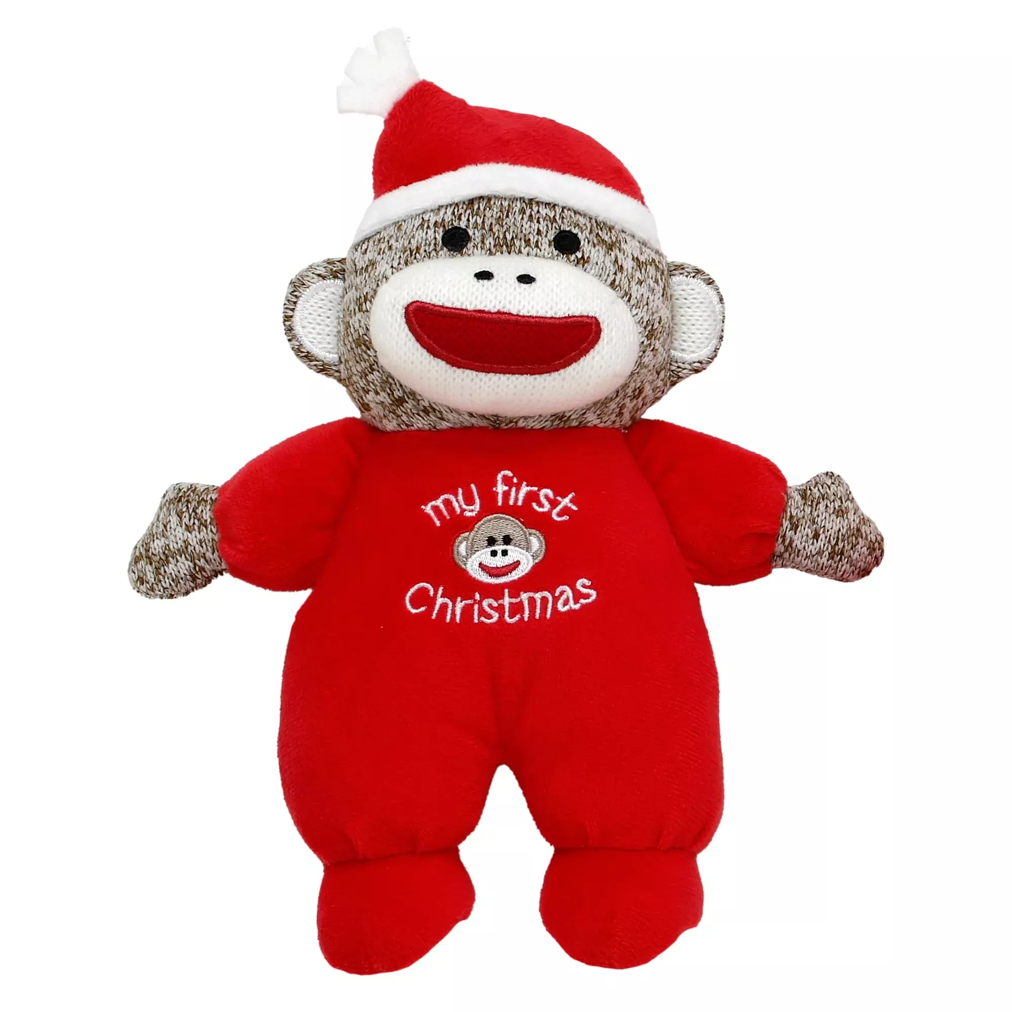 Baby Starters Sock Monkey Christmas 9 Inch Plush Rattle With Embroider