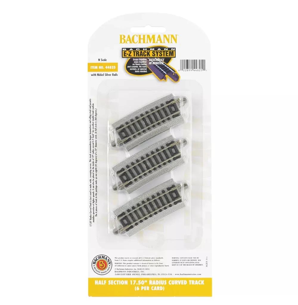 Bachmann 44825 N Scale E-Z Track Half-Sections 17.5" Radius Curve (6)