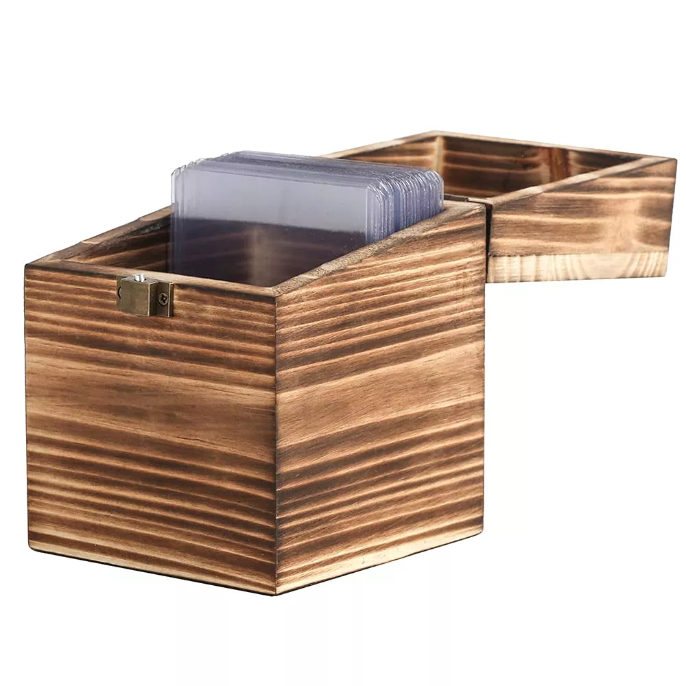 BalterFF Trading Deck Box - Rustic Wood Card Storage Organizer, Carbon