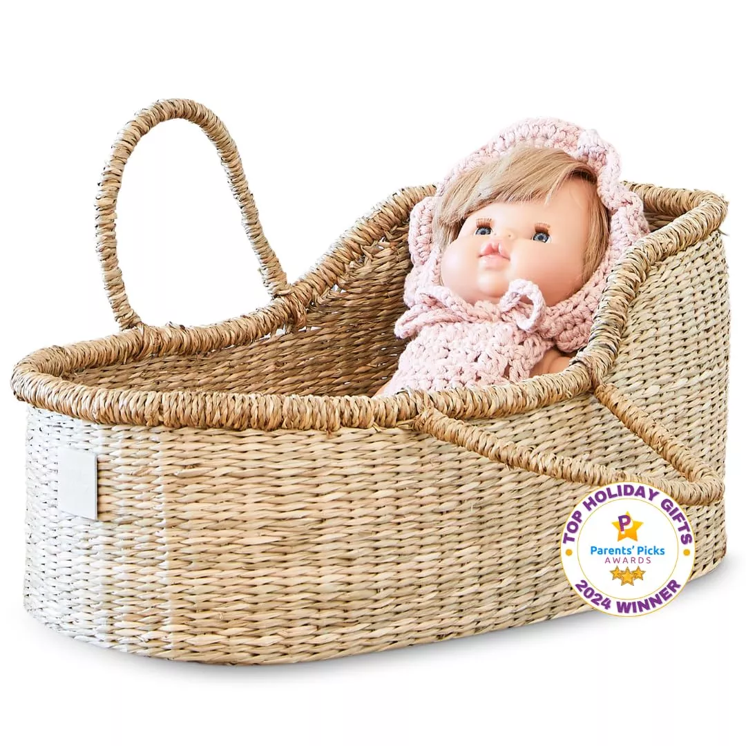 BEBE BASK DOLLY Wicker Doll Basket Carrier, Handmade, 16x