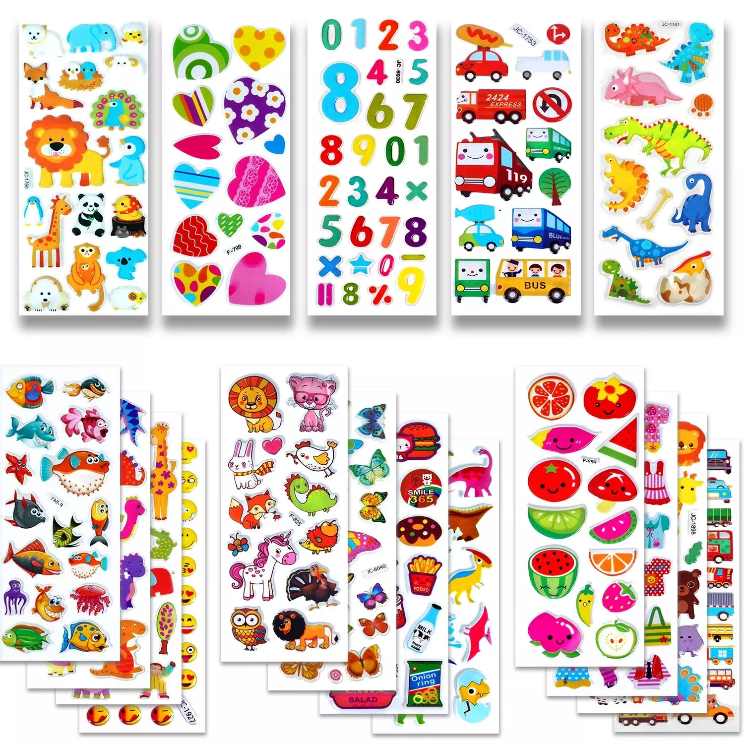 Beestech 3D Puffy Stickers for Kids - 24 Sheets - Multicolor