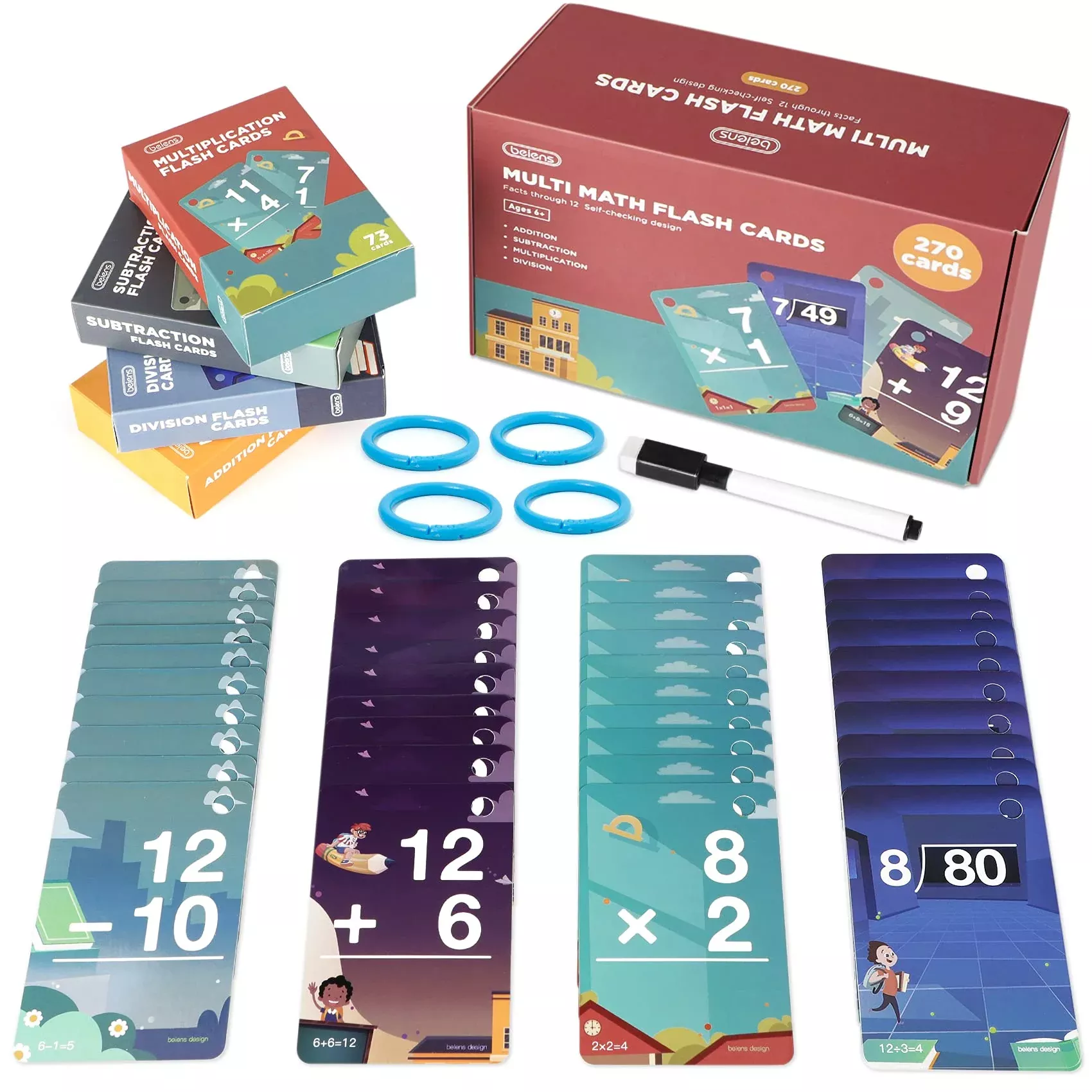 Beiens Multi Math Flash Cards, 270 Addition, Subtraction, Multiplicati