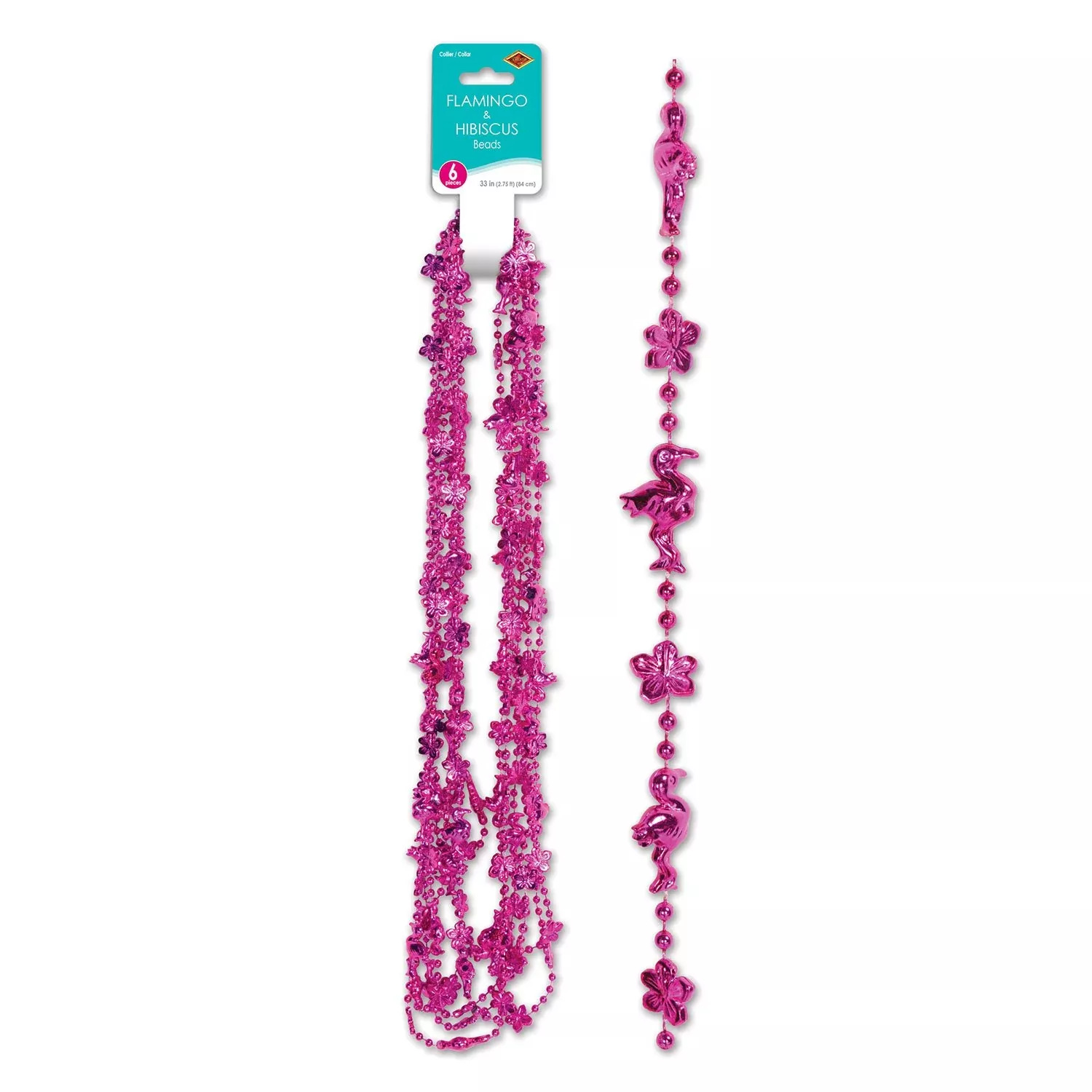 Beistle Flamingo and Hibiscus Beads Necklace 33" Pink 1/pkg