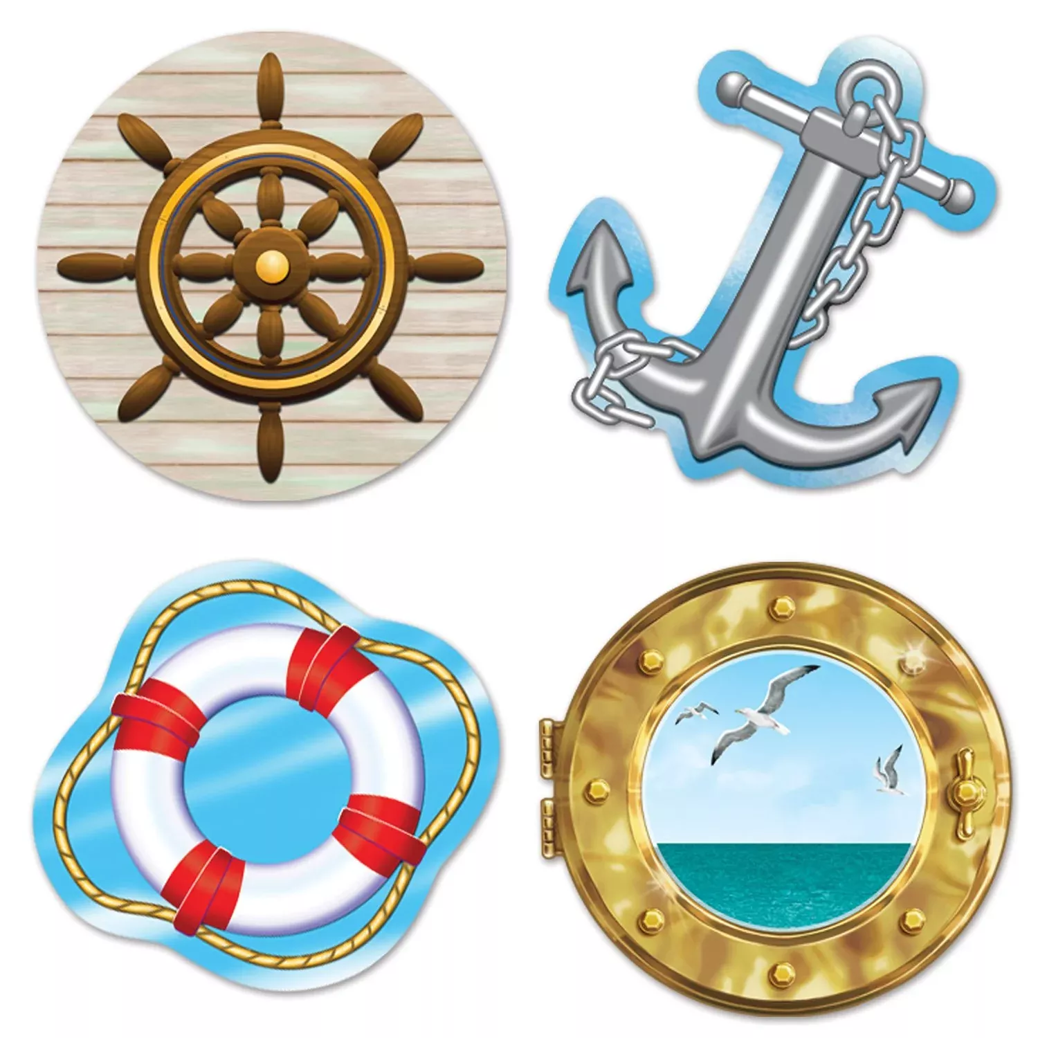 Beistle Nautical Cutouts 4 Pack 13¾" Multi Color Marine Decor