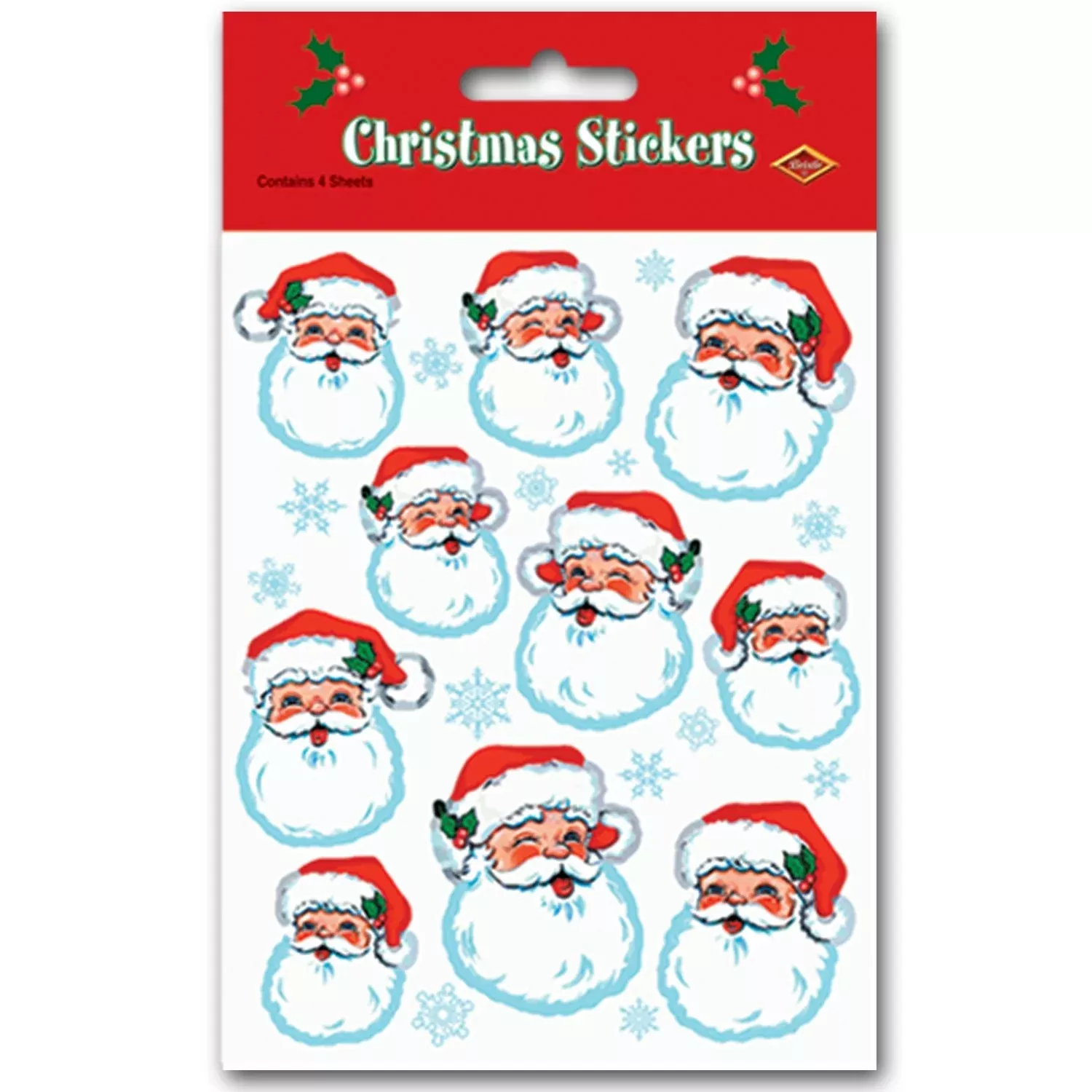 Beistle Santa Face Stickers, 4 Sheets, White, Winter/Christmas