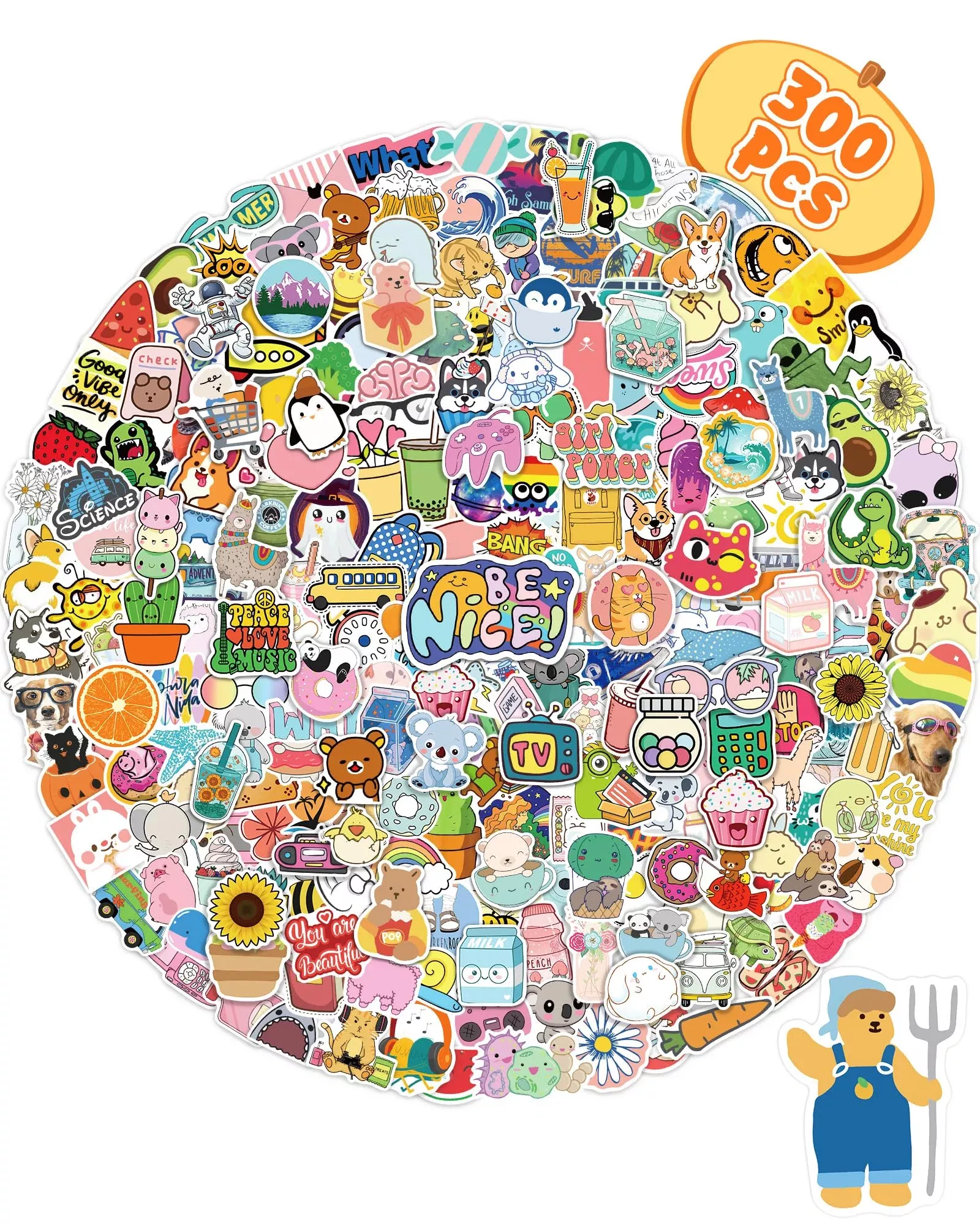 Bekayshad Stickers Assortment for Water Bottles, 300pcs, Vinyl