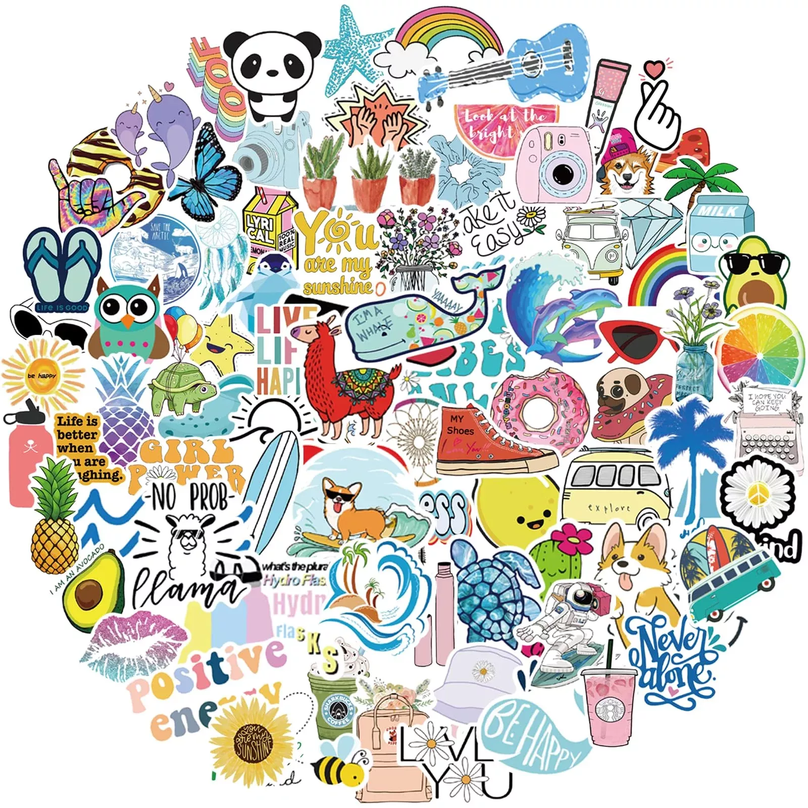 Bekayshad Waterproof Stickers for Water Bottles, 100 Pack, Cute Vsco V