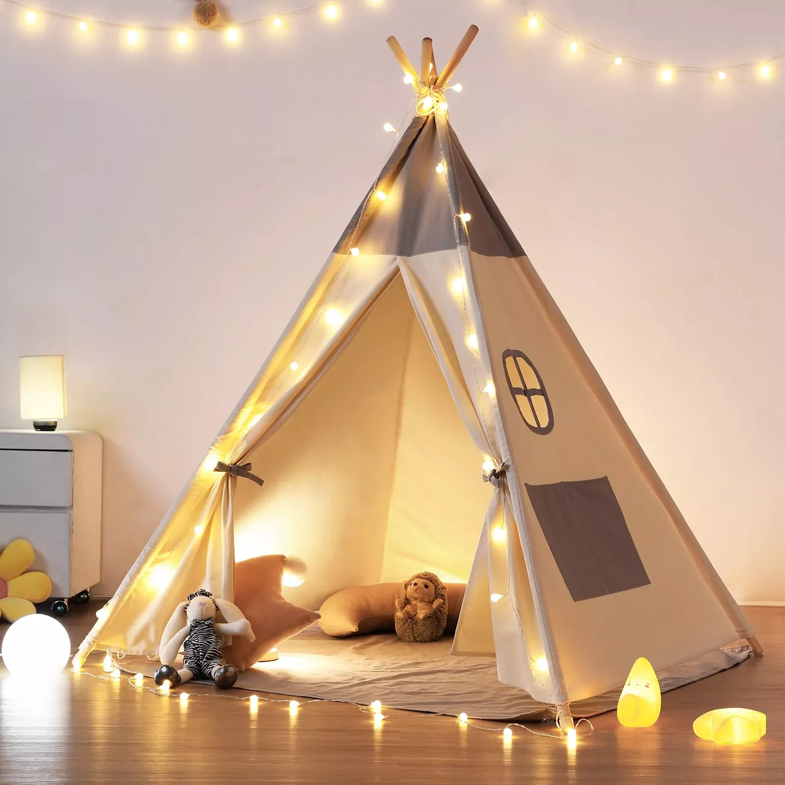 besrey Kids Teepee Tent Gray 47.7"x47.2"x59" Cotton