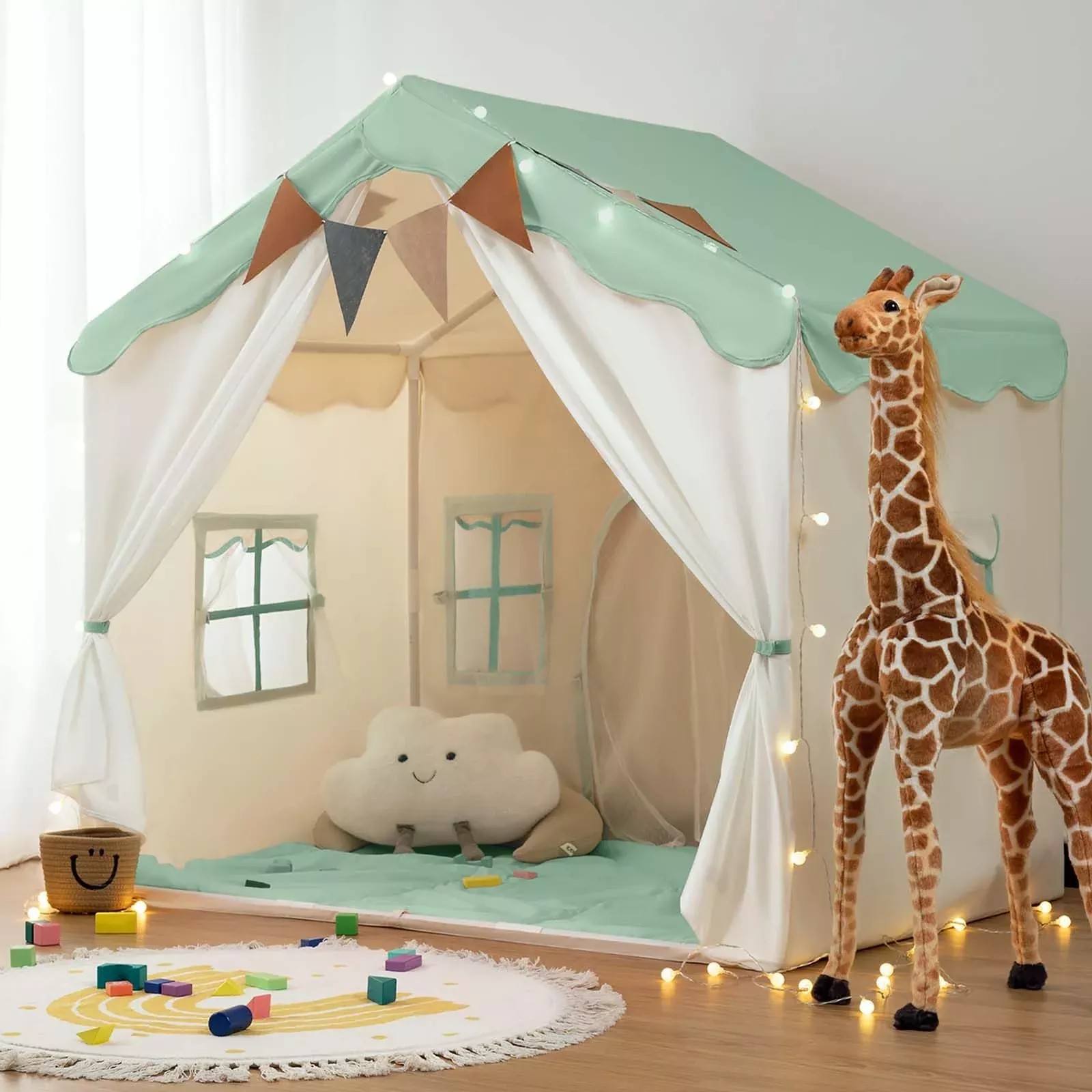besrey Kids Tent Playhouse 2 in 1 Large Green for Indoor & Outdoor
