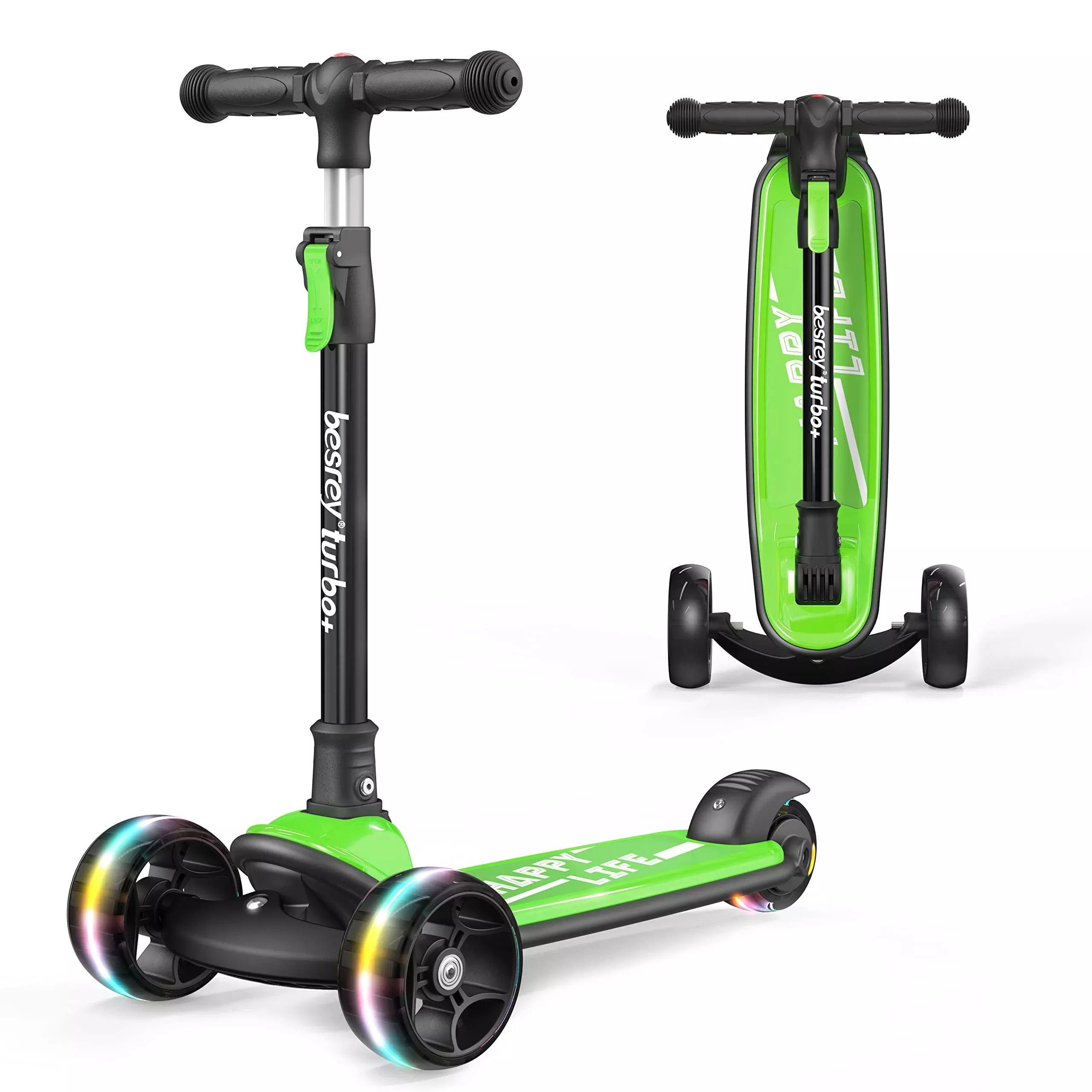 besrey Toddler Scooter for Kids 3-10, Green, Lightweight, Foldable