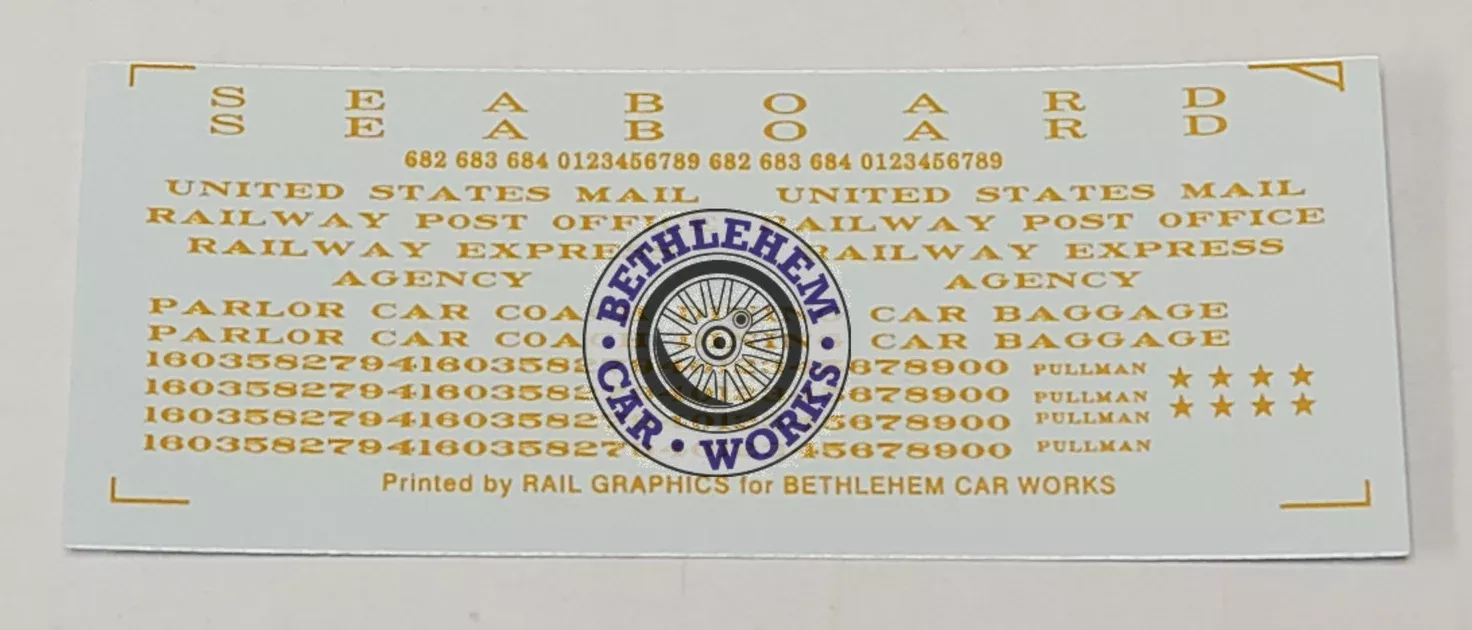 Bethlehem Car Works Kit Bits 213a HO Scale Seaboard Dulux Gold Decals