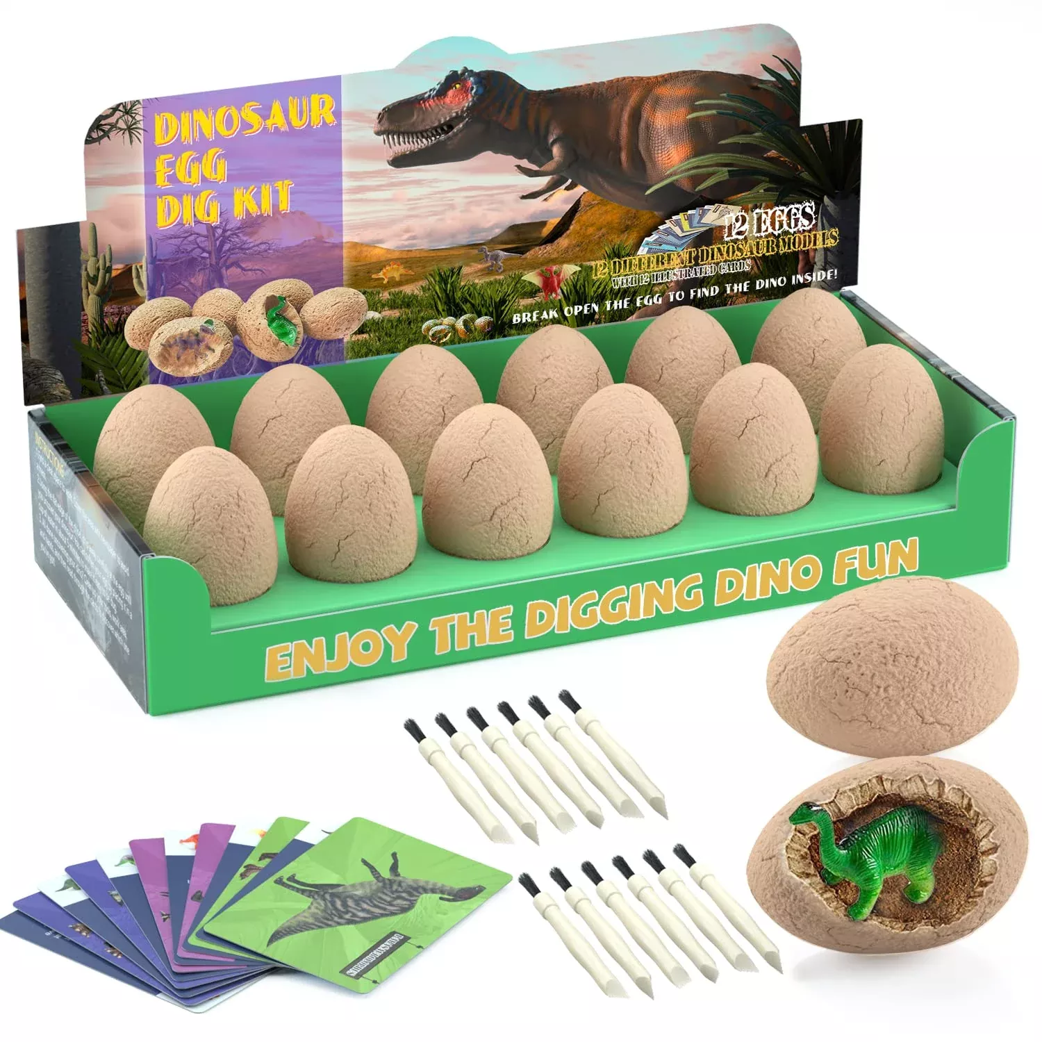 Bigear Dinosaur Eggs Excavation Dig Kit for Kids, 12pcs, Classic Color