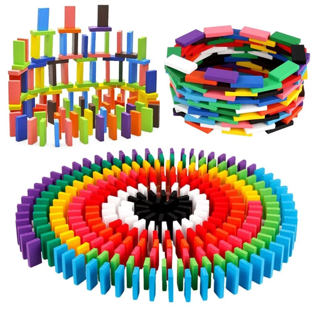 BigOtters 360-Piece Wooden Domino Set - Multi-Color - Medium Size
