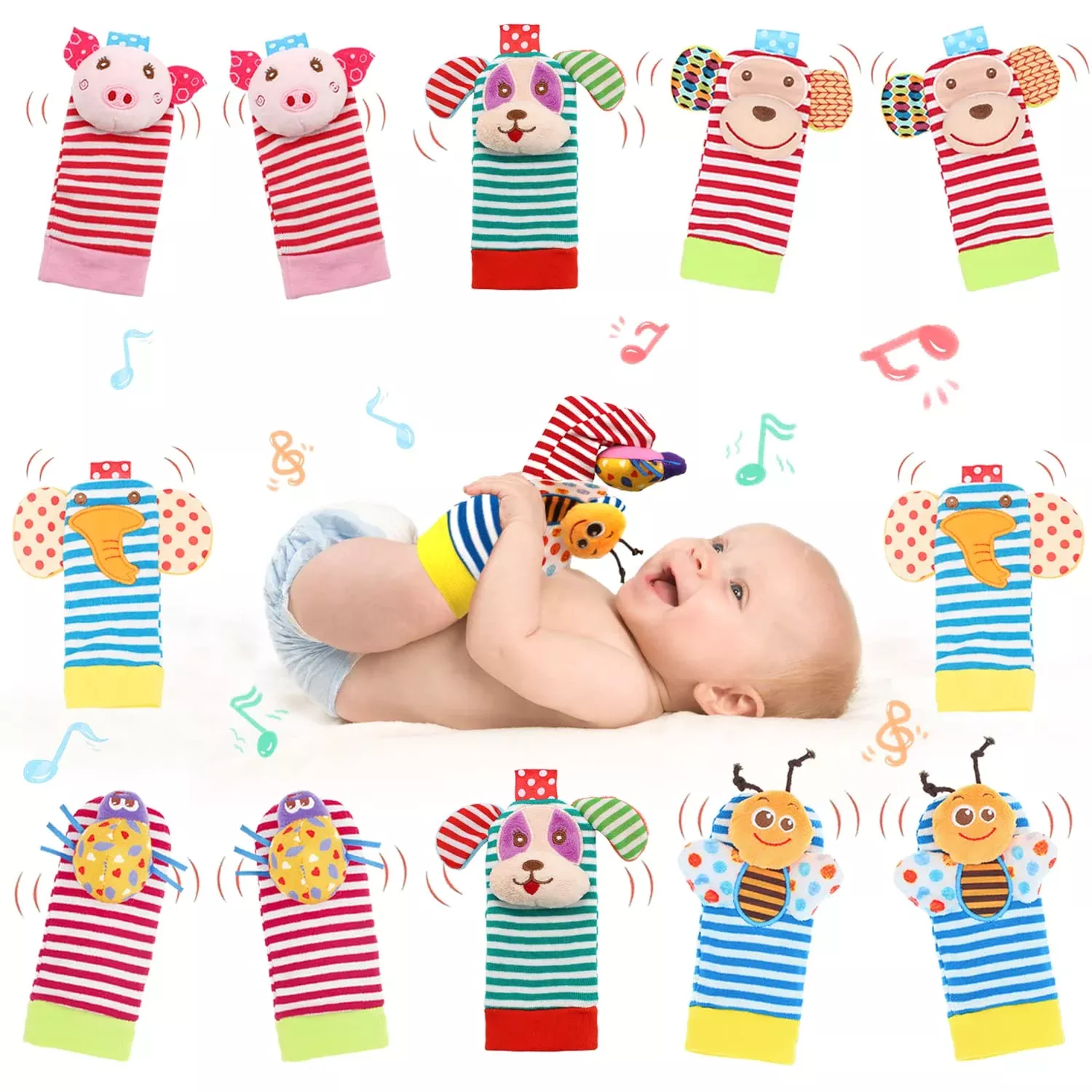 BLOOBLOOMAX Baby Rattle Socks Set for Newborns, Multicolor,