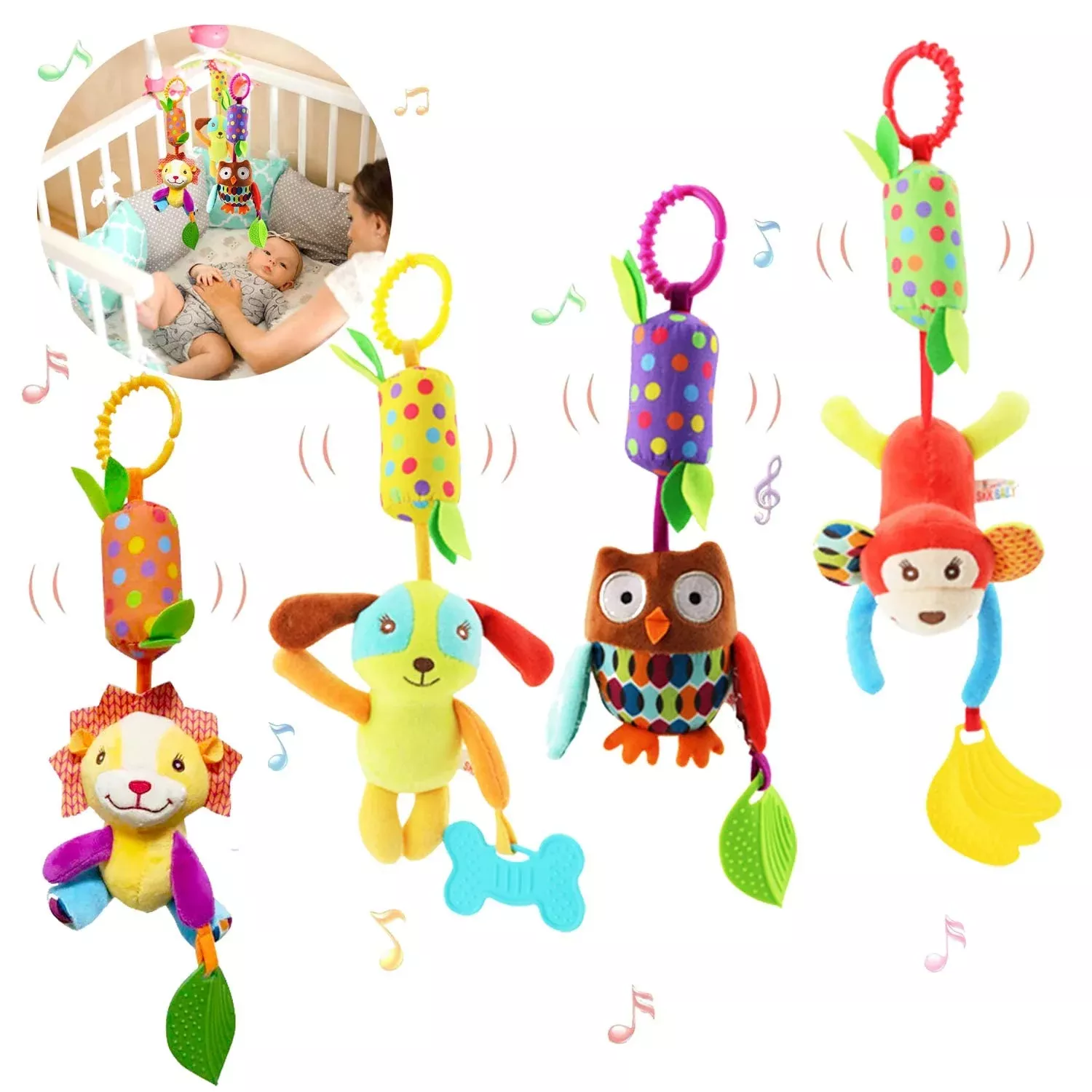 BLOOBLOOMAX Baby Soft Hanging Rattle Toys for Infants, Multicolor,