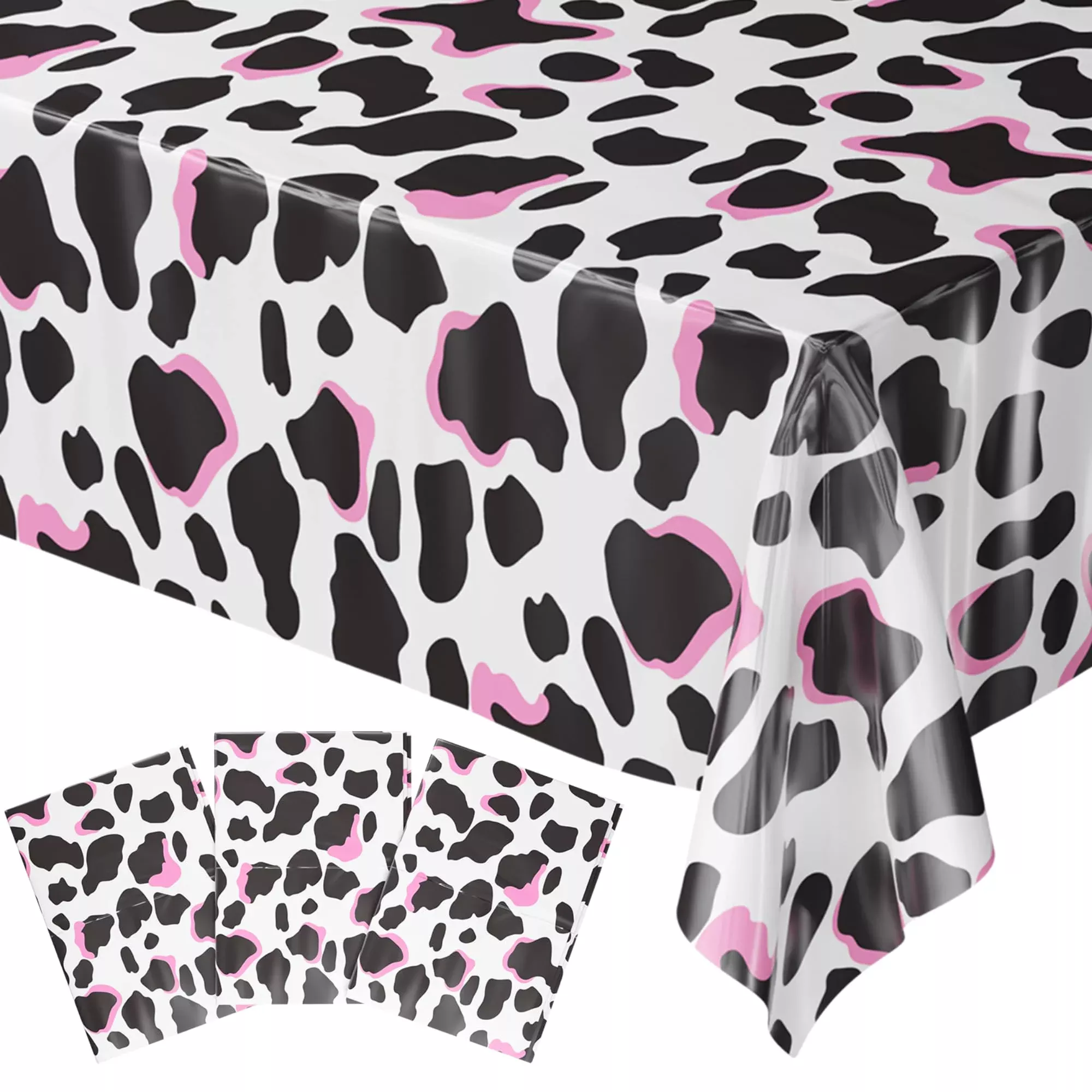Blue Orchards Cow Print Table Covers (Pack Of 3) - 54'X108' Xl - Cow Birthday Party Decorations, Farm Cow Print Party Supplies, Cow Print Table Cloth, Farm Table Cover, Cow Baby Shower Decorations